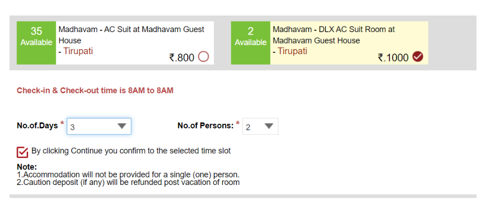 TTD Online Room Booking 100 Rs